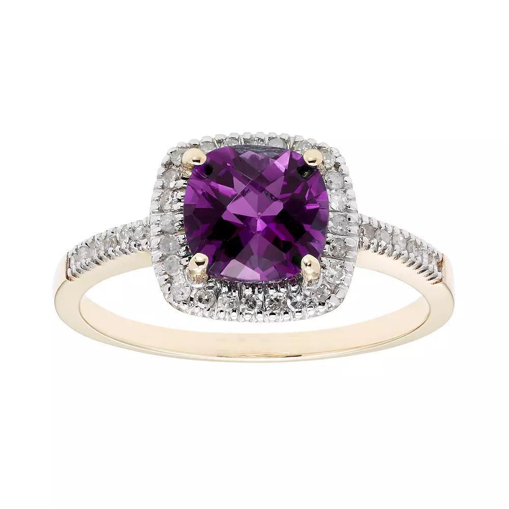 10K Gold & 1/5 Carat T.W. Diamond Amethyst Ring, Womens White Product Image