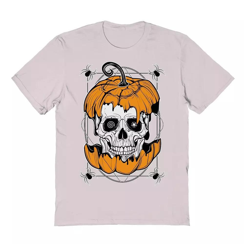 Men's Skull-Pumpkin-Halloween Halloween Graphic Tee, Size: Small, Ice Gray Product Image