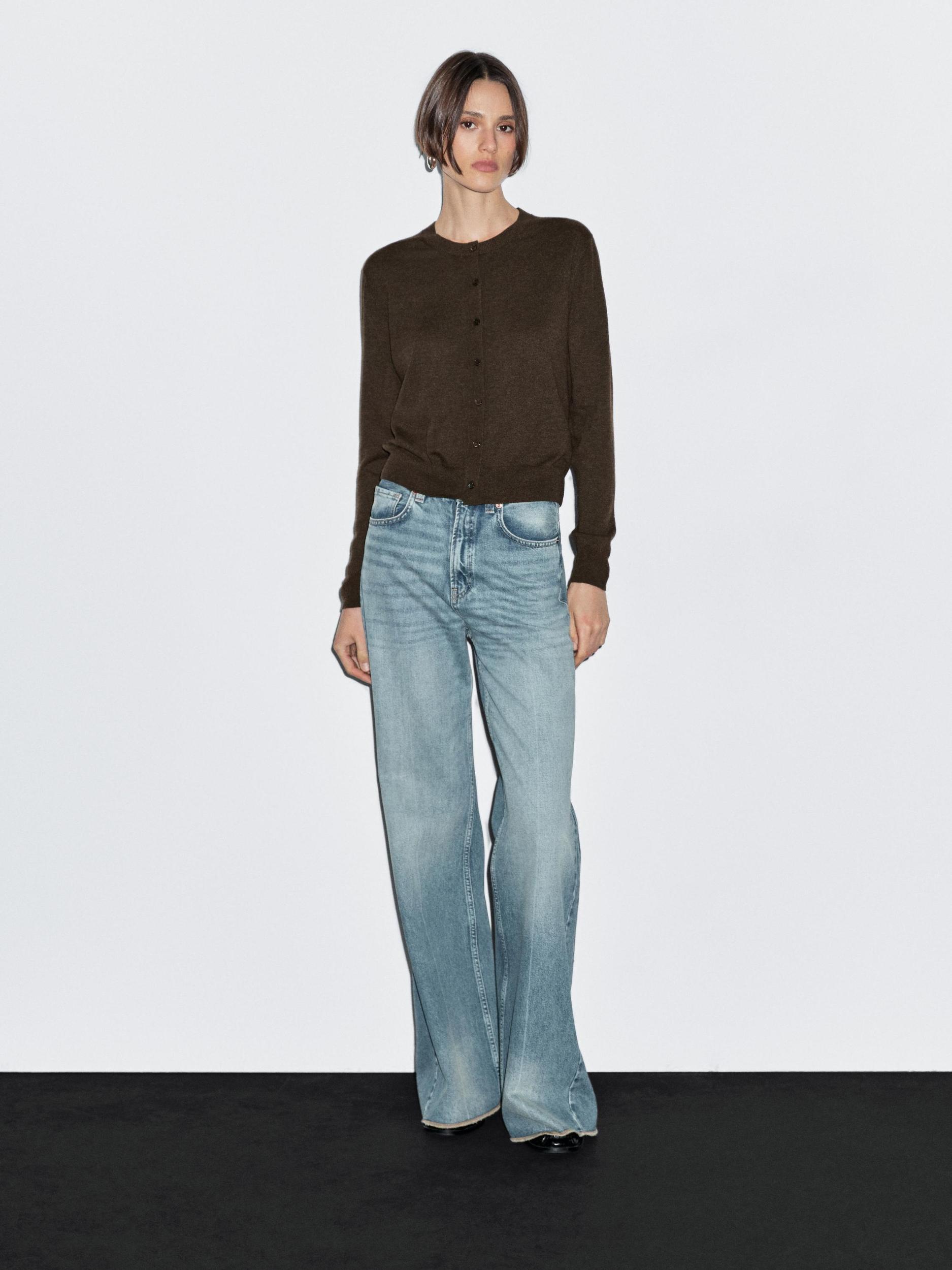 Wool blend knit cardigan with crew neck Product Image