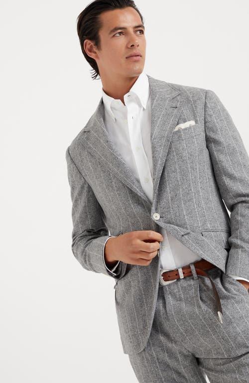 BRUNELLO CUCINELLI Wool-silk Striped Blazer In Grey Product Image