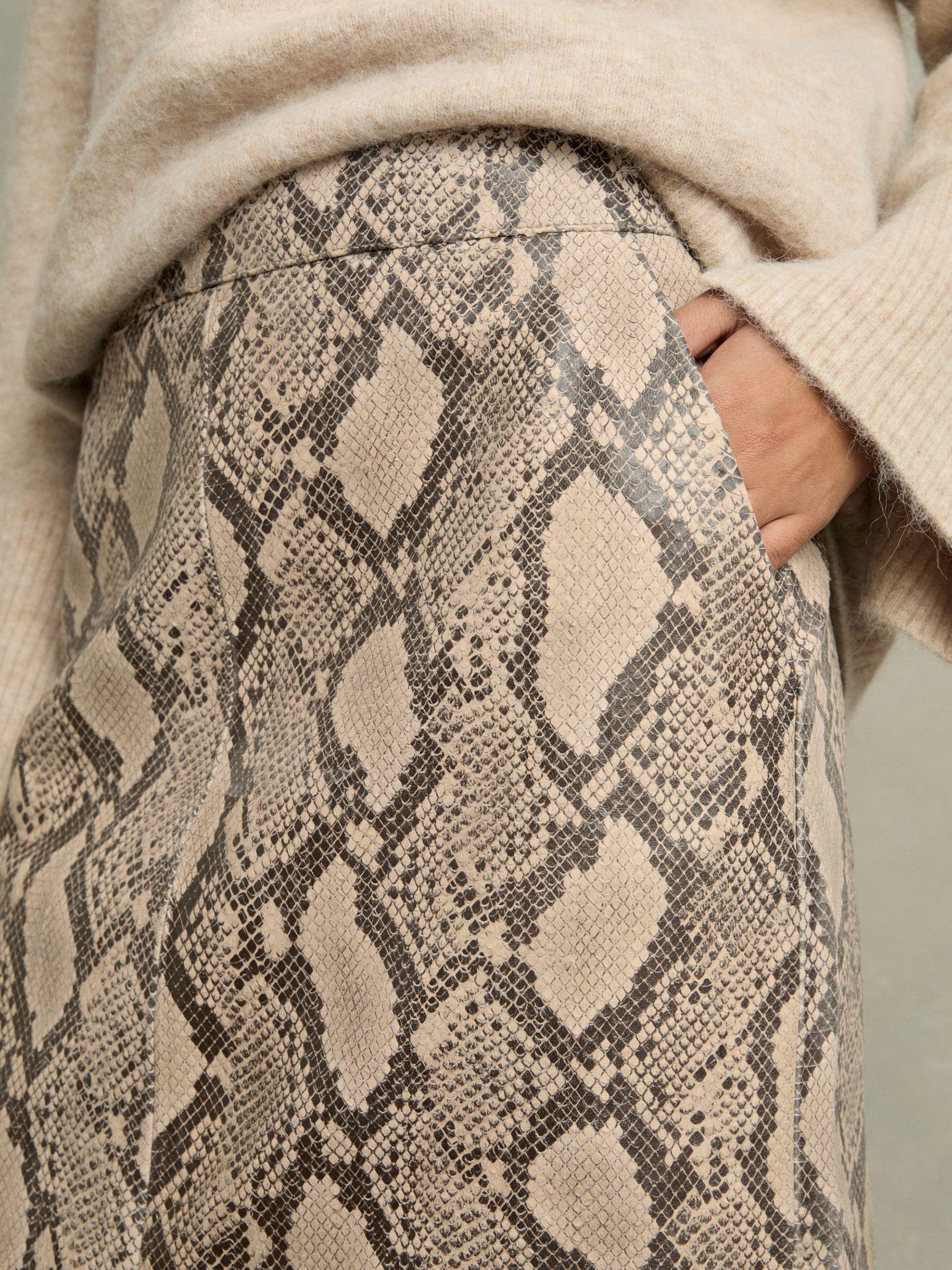 Leather Snakeskin-Effect Pencil Skirt in Neutral Product Image