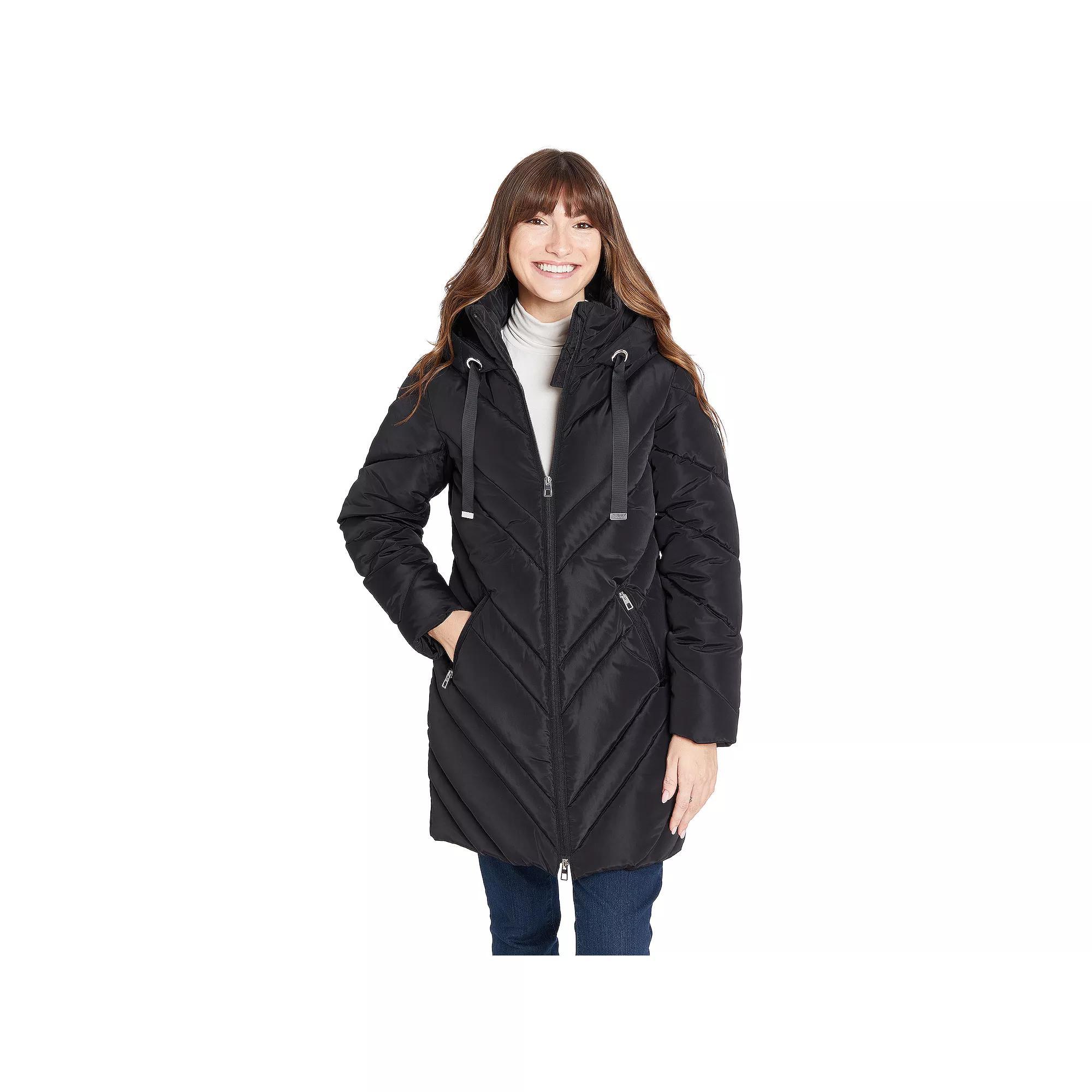 Women's Nine West Chevron Quilted Puffer Jacket, Size: Small, Black Product Image