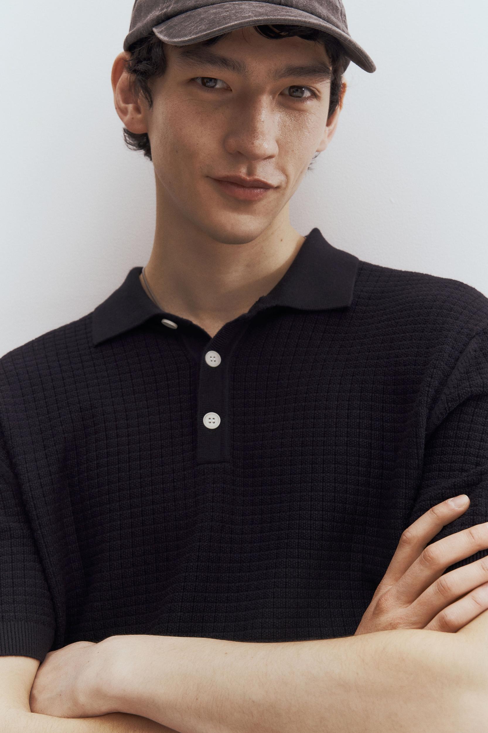 Regular Fit Textured-Knit Polo Shirt Product Image