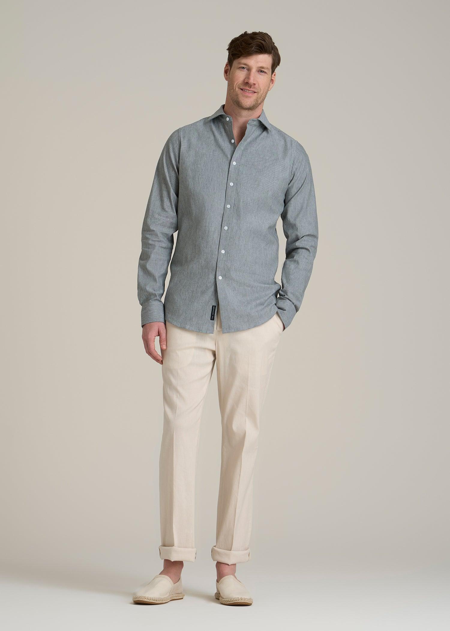 Stretch Linen Dress Shirt for Tall Men in Evergreen Mix Product Image