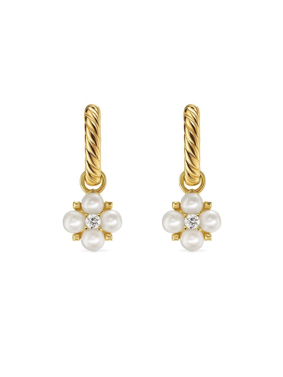 Womens Petite Modern Renaissance Pearl Drop Earrings in 18K Yellow Gold with Diamonds, 18MM Product Image