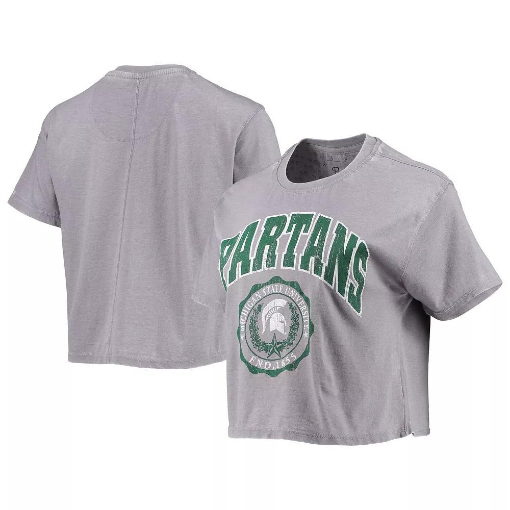 Women's Pressbox Heathered Gray Michigan State Spartans Edith Vintage Burnout Crop T-Shirt, Size: XL, Grey Product Image