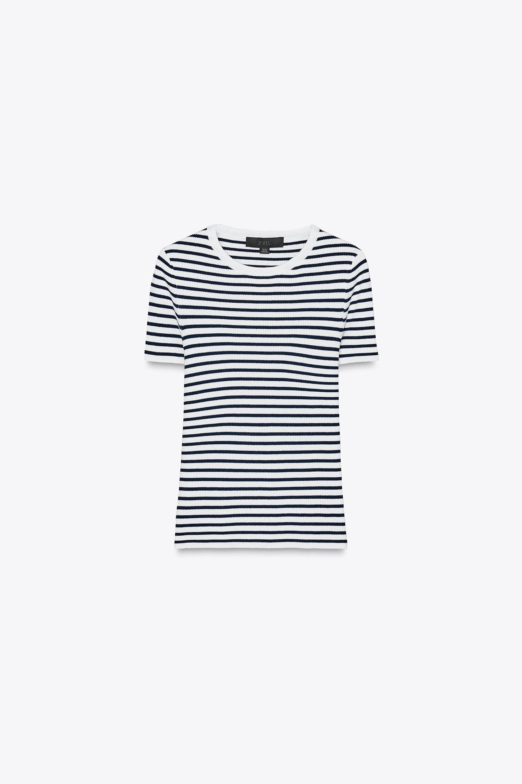 SHORT SLEEVE STRIPED KNIT TOP Product Image