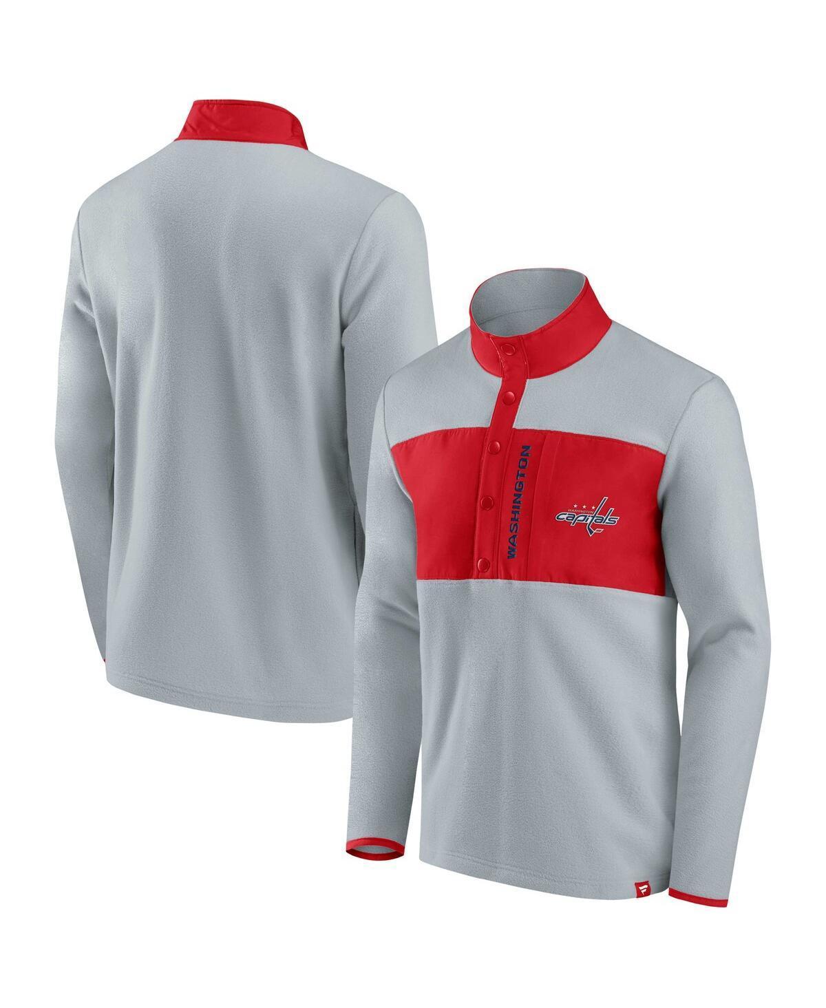 Men's Fanatics Branded Gray/Red Washington Capitals Omni Polar Fleece Quarter-Snap Jacket, Size: 5XL, Grey Product Image