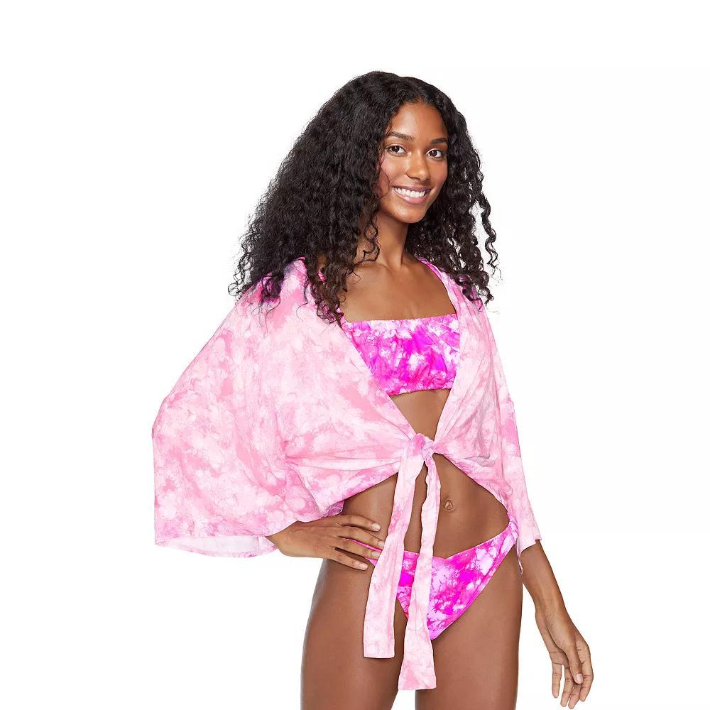 Women's Breaking Waves Tie-Front Crop Swim Cover-Up Shirt, Size: Large, Pink Team Product Image