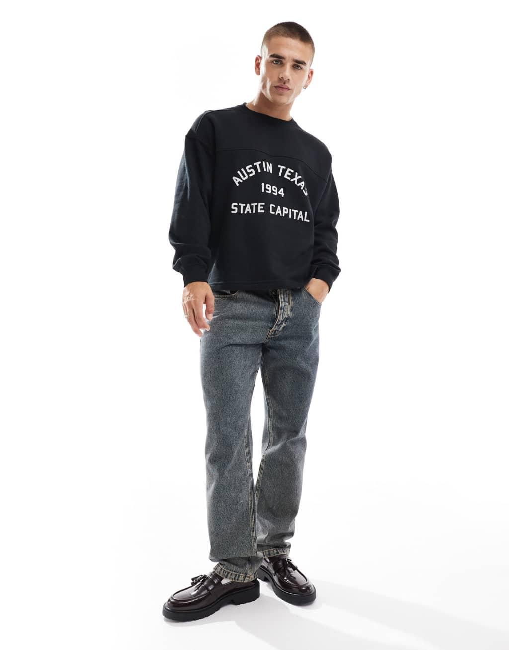 Cotton On boxy fit graphic crew sweatshirt with Texas print Product Image