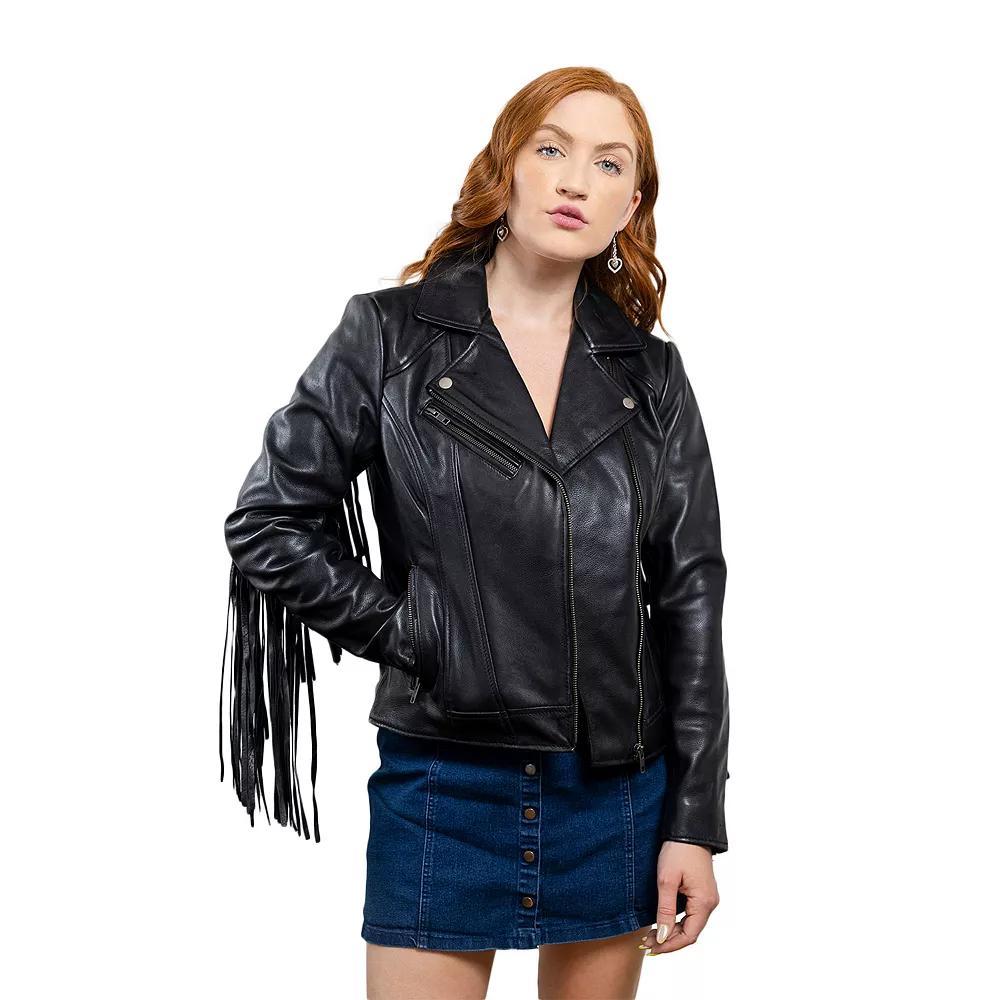 Plus Size Whet Blu Daisy Fringed Asymmetrical Moto Leather Jacket, Women's, Size: 4XL, Red Product Image