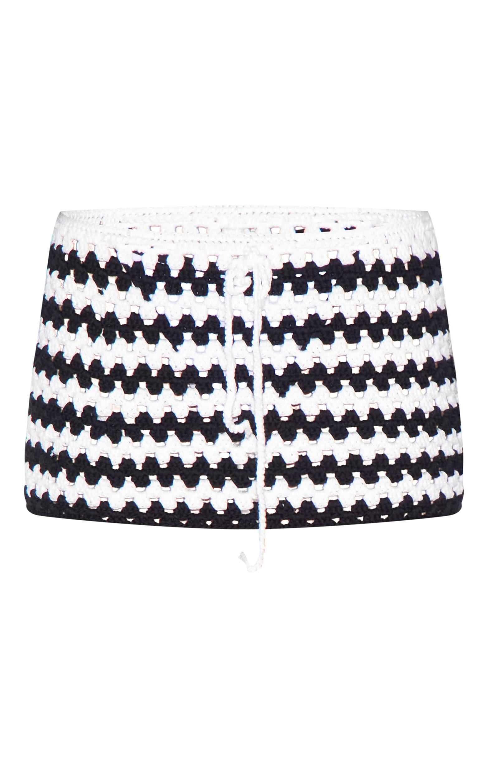 Black and White Beach Crochet Stripe Mini Skirt Product Image