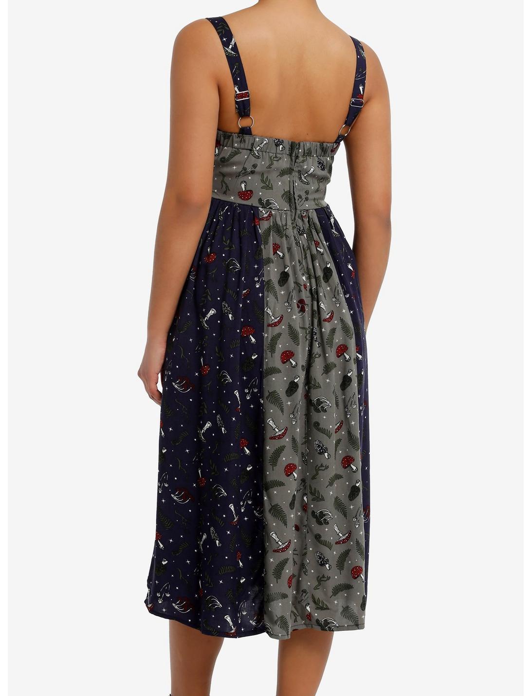 Thorn & Fable Color-Block Mushrooms & Greenery Midi Dress Product Image