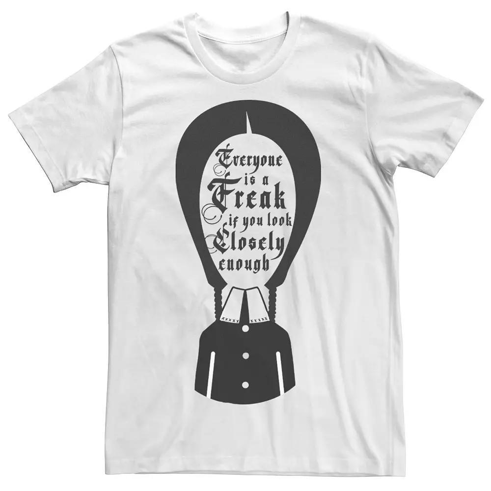 Men's Addams Family Wednesday Addams Everyone Is A Freak Silhouette Graphic Tee, Size: Medium, White Product Image