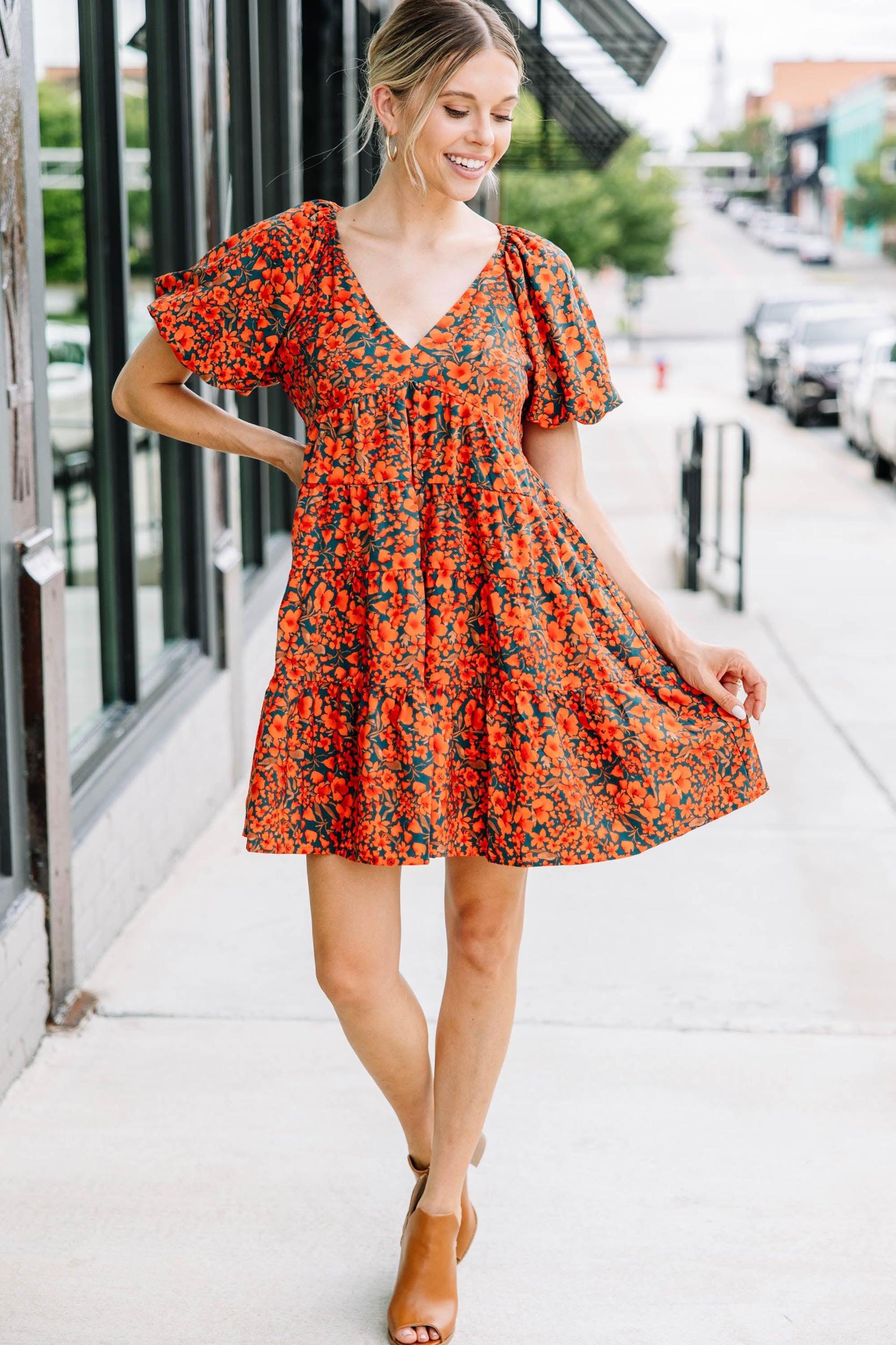 Right Place Right Time Hunter Green Floral Dress Female Product Image