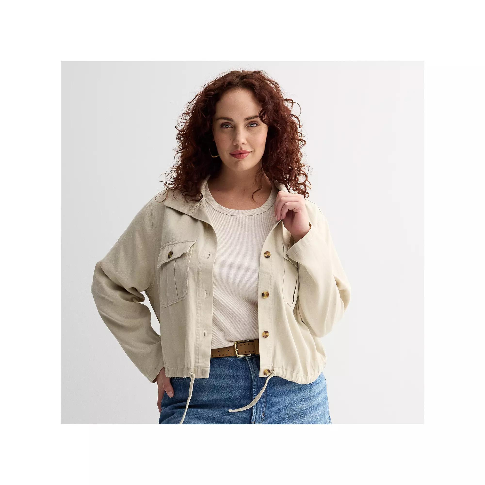 Plus Size Sonoma Goods For Life® Cropped Summer Button Front Jacket, Women's, Size: 1XL, Earthmover Product Image