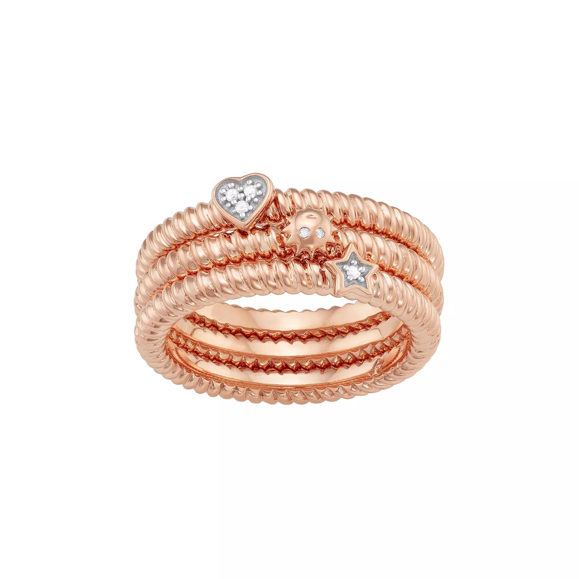 Jewelexcess Sterling Silver Diamond Accent Heart, Sun & Star Stack Ring Set, Women's, Size: 6, Rose Gold Tone Product Image