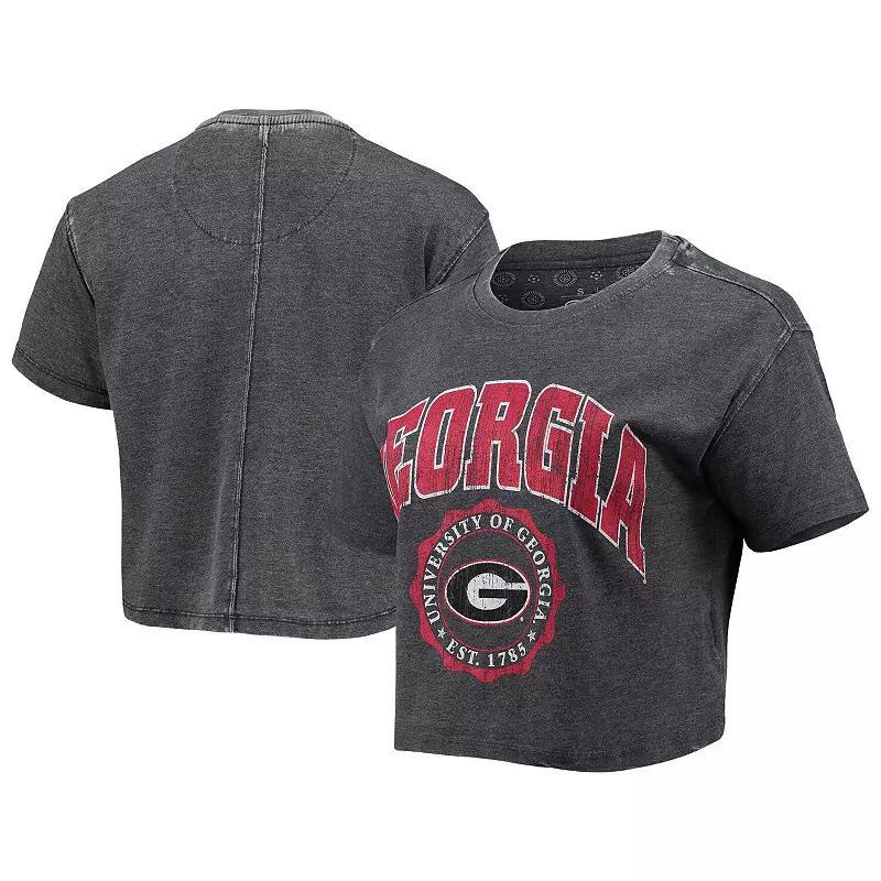 Women's Pressbox Black Georgia Bulldogs Edith Vintage Burnout Crop T-Shirt, Size: Small Product Image