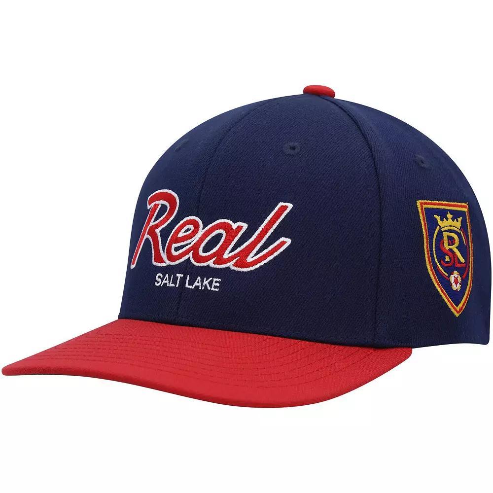 Mens Mitchell & Ness Navy Real Salt Lake Team Script 2.0 Stretch Snapback Hat, Slt Blue Product Image
