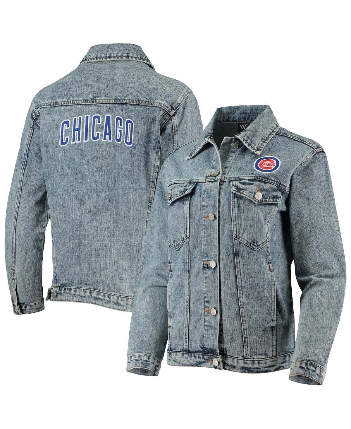 Women's The Wild Collective Chicago Cubs Team Patch Denim Button-Up Jacket, Size: Medium, Blue Product Image