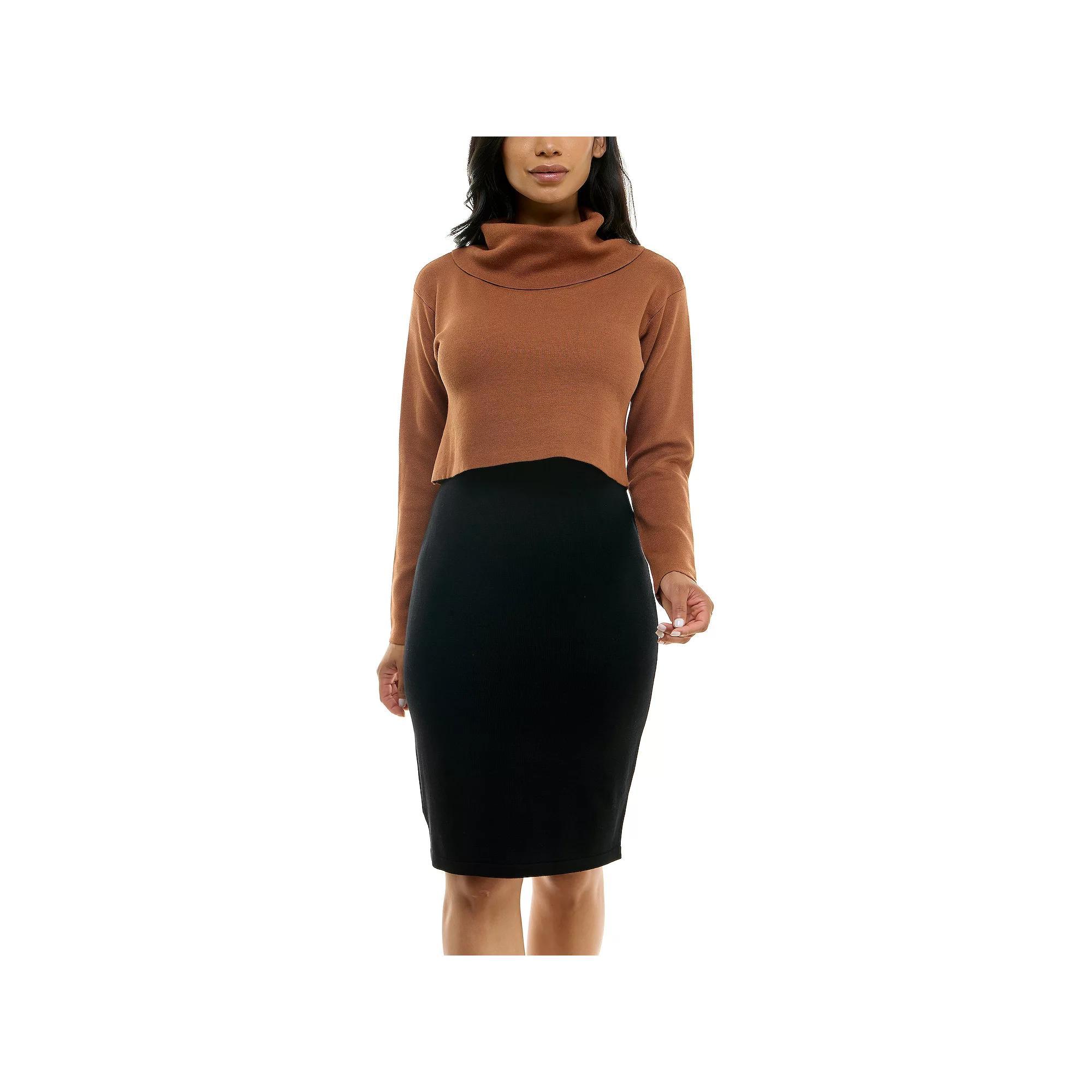 Women's Nina Leonard Colorblock Cowl Neck Sweater Dress, Size: Medium, Black Red Product Image