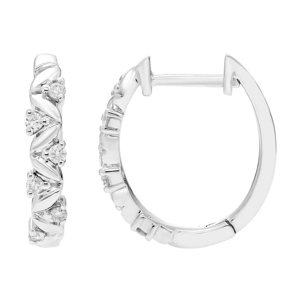 Boston Bay Diamonds Sterling Silver 1/8 Carat T.W. Diamond Hoop Earrings, Womens Product Image