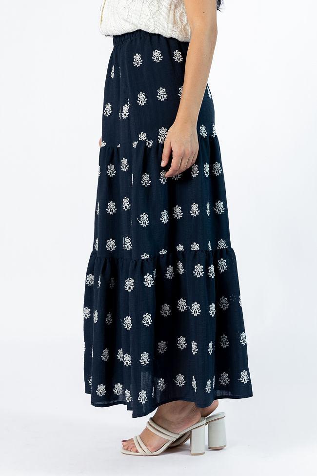 No Place Like This Navy Embroidered Maxi Skirt FINAL SALE Product Image