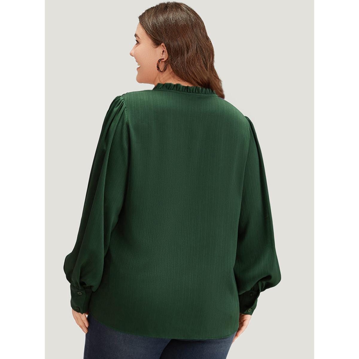 Plus Size DarkGreen Anti-Wrinkle Solid Knot Neck Gathered Lantern Sleeve Blouse Women Office Long Sleeve Tie Neck Work Blouses BloomChic 12/L Product Image