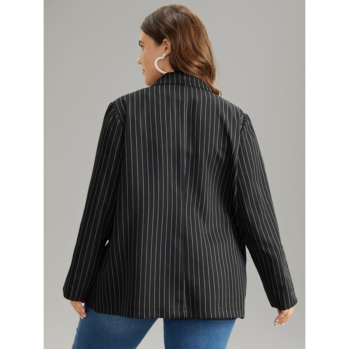 Plus Size Suit Collar Striped Contrast Blazer Black Women Dailywear Striped Contrast Sleeve Long Sleeve Suit Collar 14-16/1X Pocket Casual Blazers BloomChic Product Image