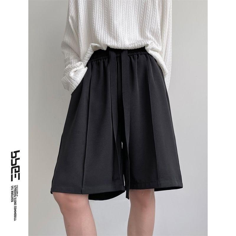 Drawstring Waist Plain Shorts / Mid Rise Plain Straight Leg Pants Product Image