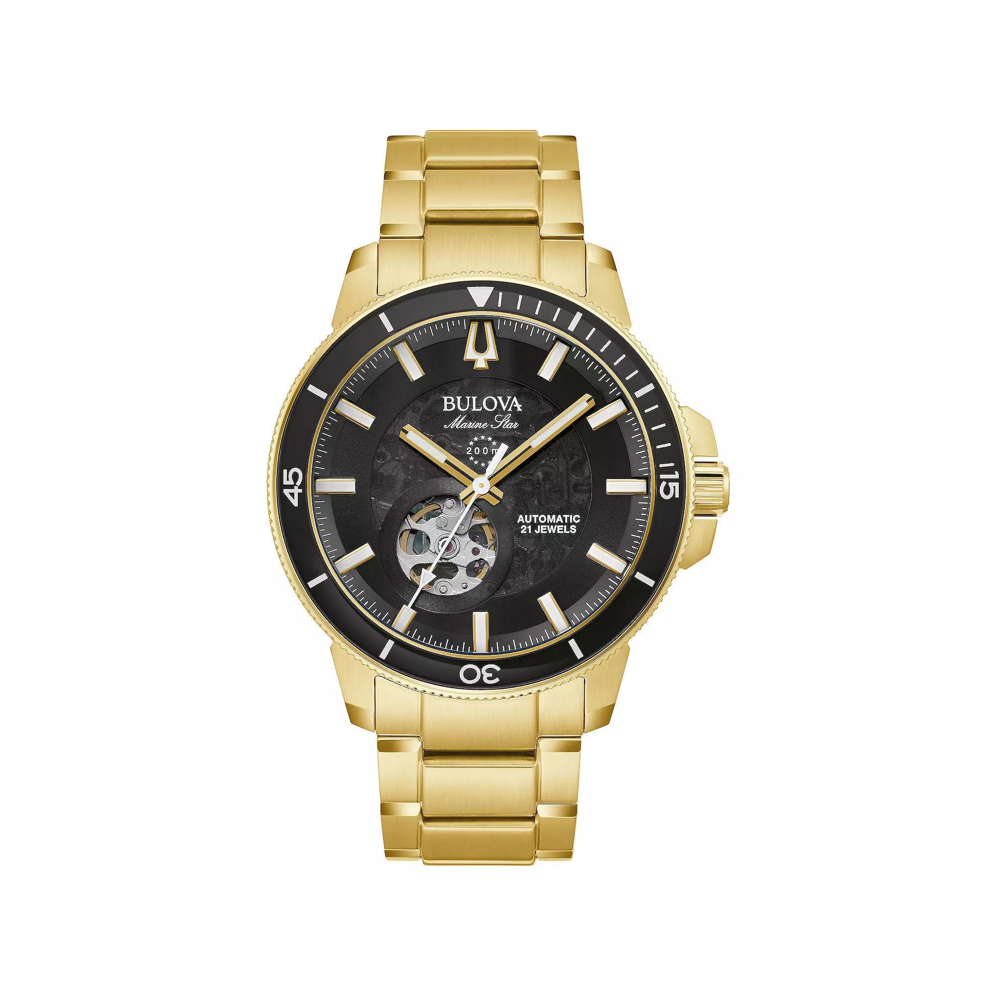Bulova Mens Marine Star Automatic Gold Tone Stainless Steel Bracelet Watch - 97A174 Product Image
