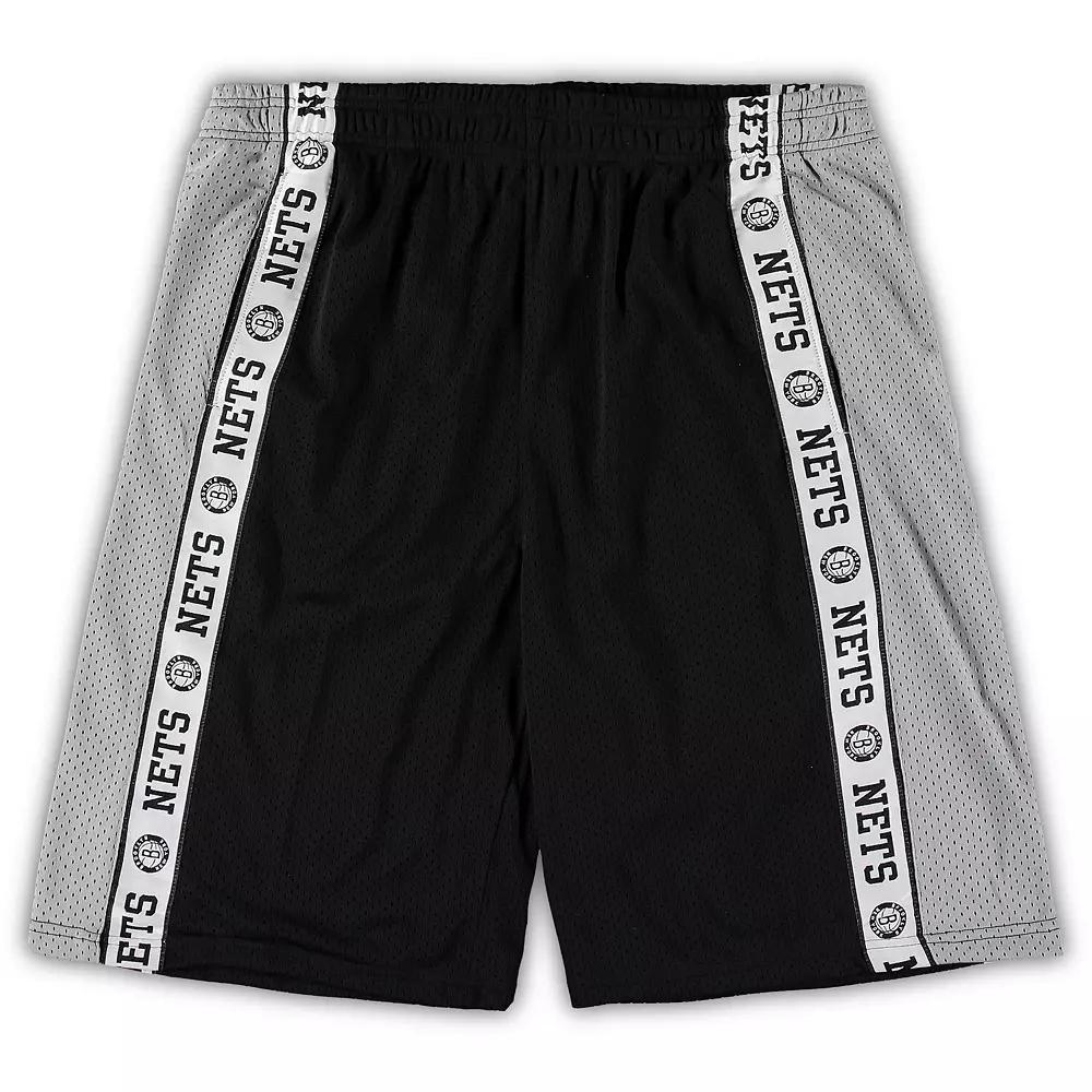Men's Fanatics Branded Black/Silver New Jersey Nets Big & Tall Tape Mesh Shorts, Size: 3XLT, Nba Black Product Image