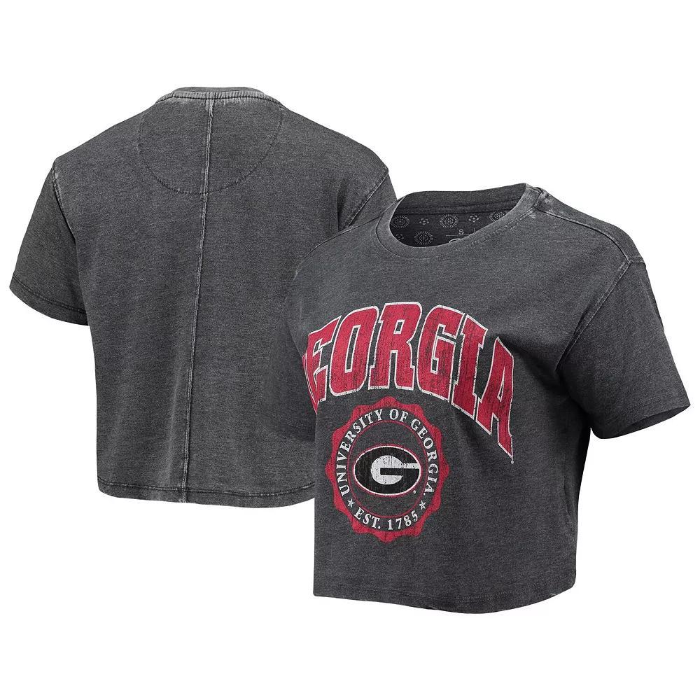 Women's Pressbox Black Georgia Bulldogs Edith Vintage Burnout Crop T-Shirt, Size: Small Product Image