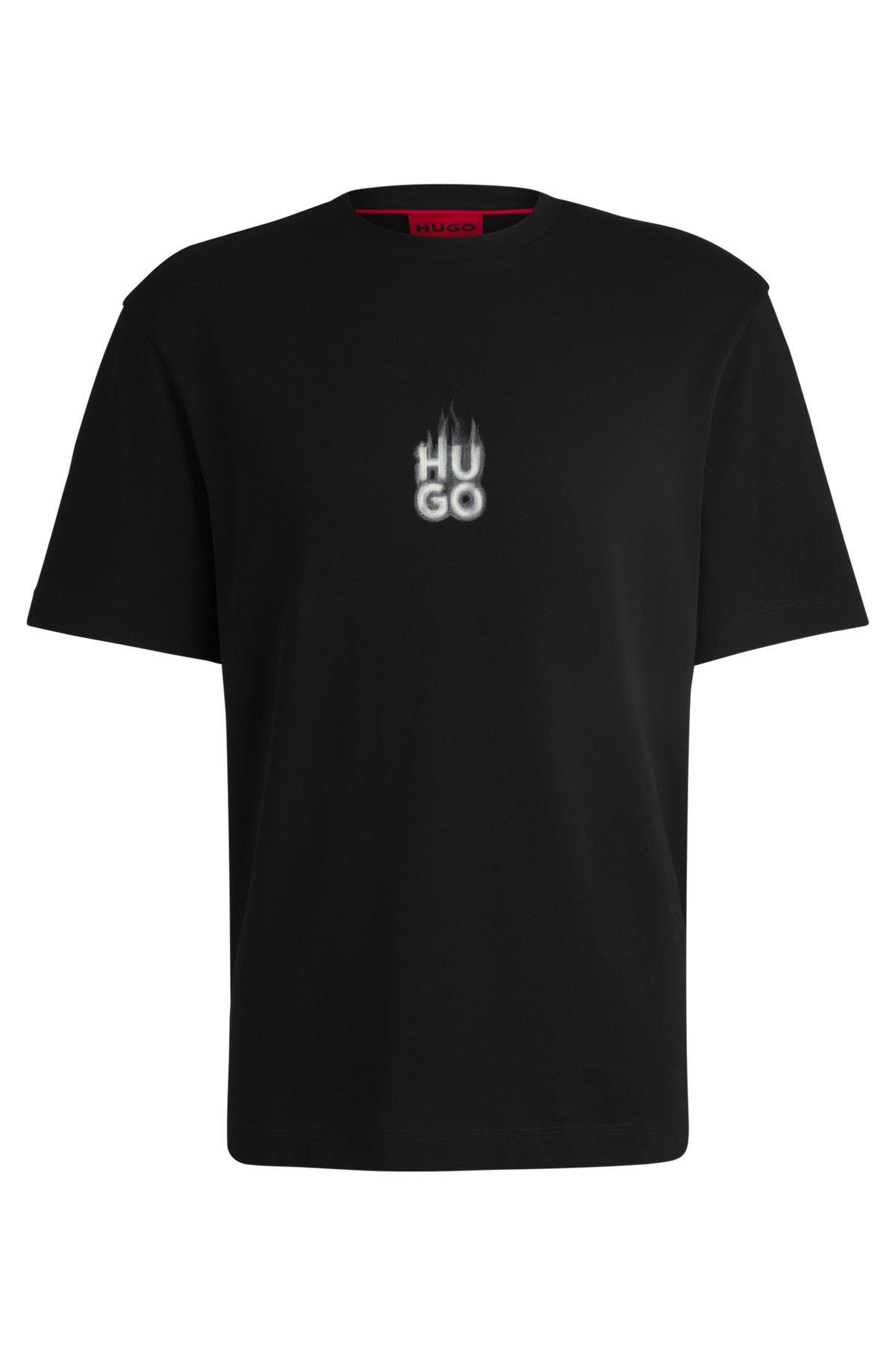 Cotton-jersey T-shirt with stacked smoke logo prints Product Image