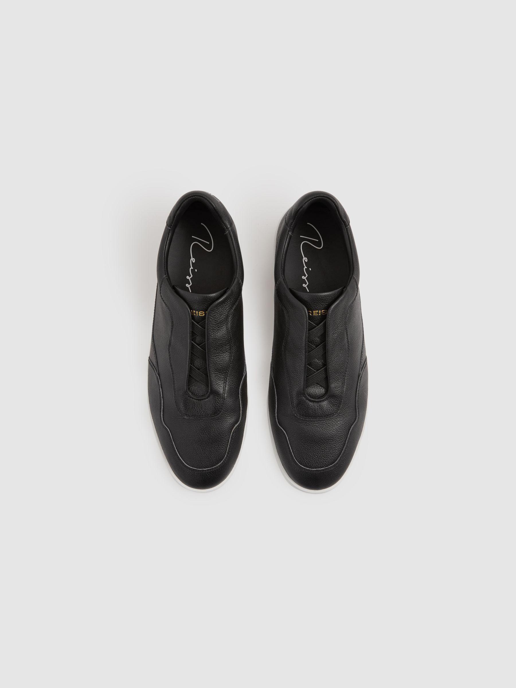 Grained Leather Elasticated Lace Trainers in Black Product Image