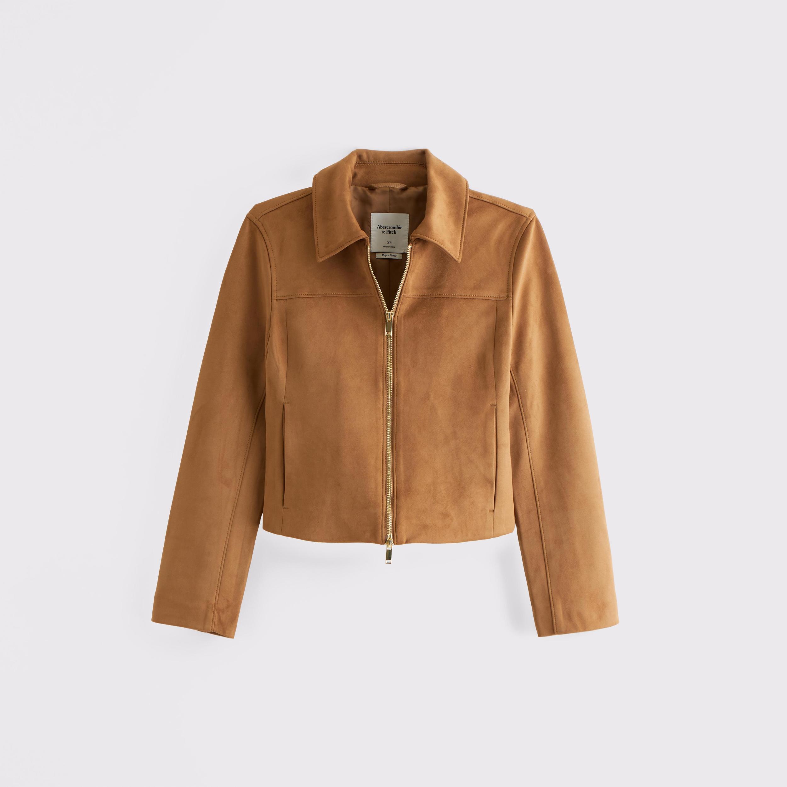 Zip-Front Vegan Suede Jacket Product Image
