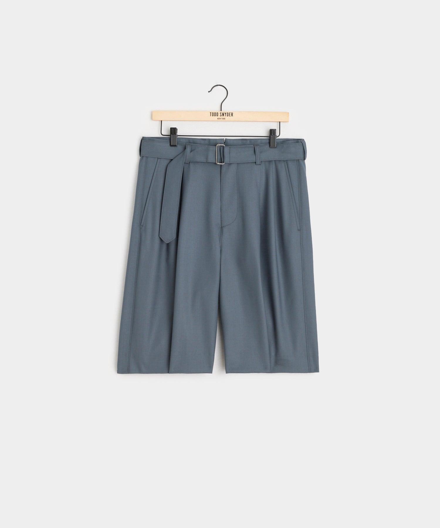 Italian Gabardine Belted Short in Steel Blue Product Image