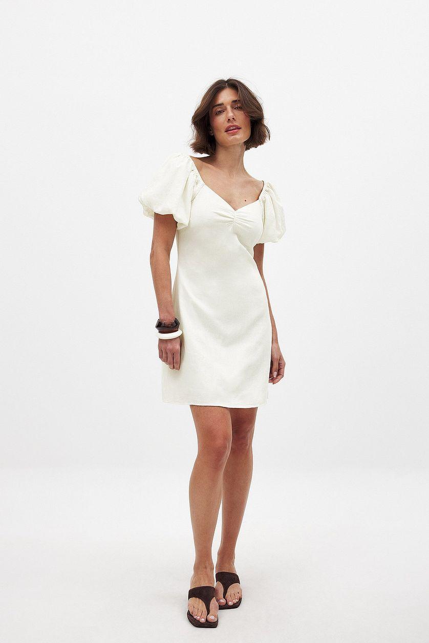 Linen Blend Puff Shoulder Mini Dress Product Image