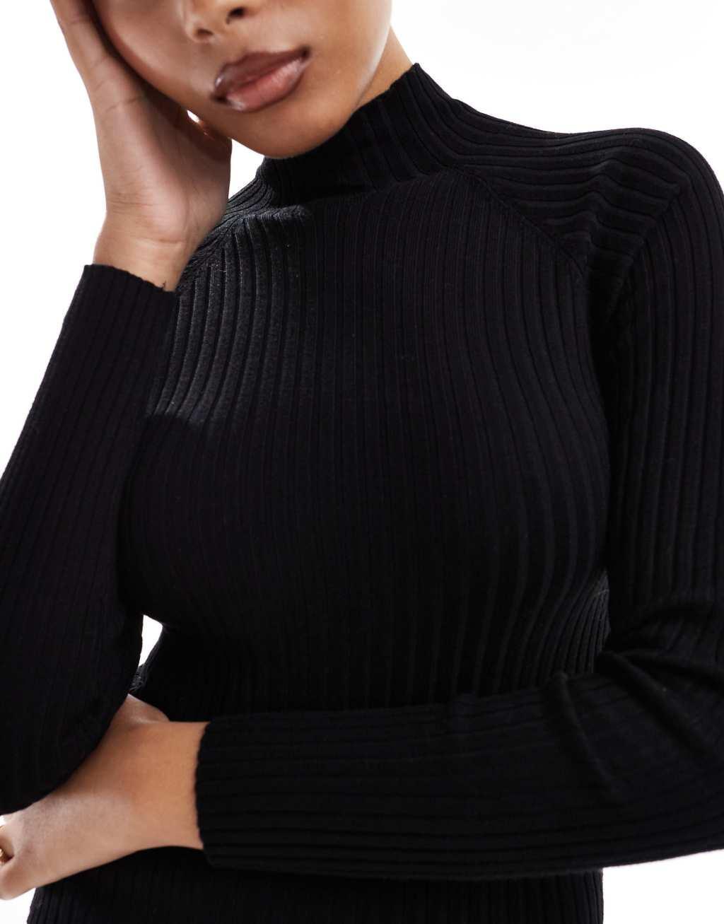 Stradivarius ribbed sweater in black Product Image
