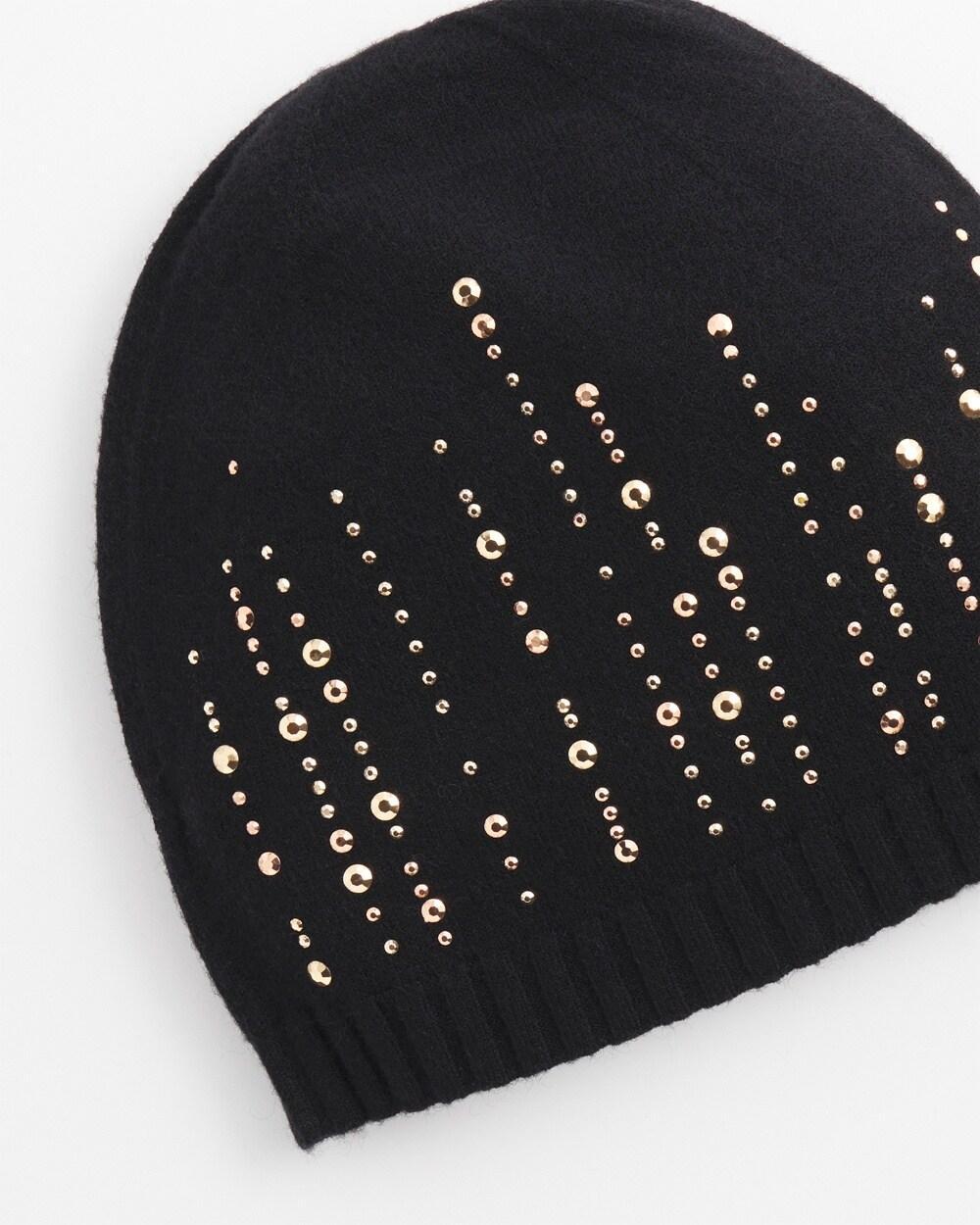 Black Embellished Knit Hat Product Image