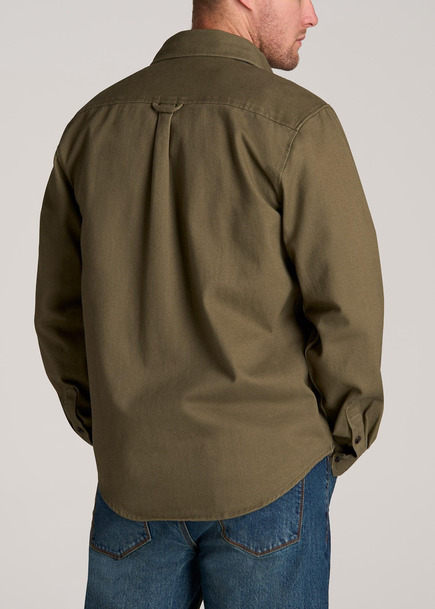 LJ&S Heavyweight Cotton Twill Overshirt for Tall Men in Vintage Moss Green Product Image