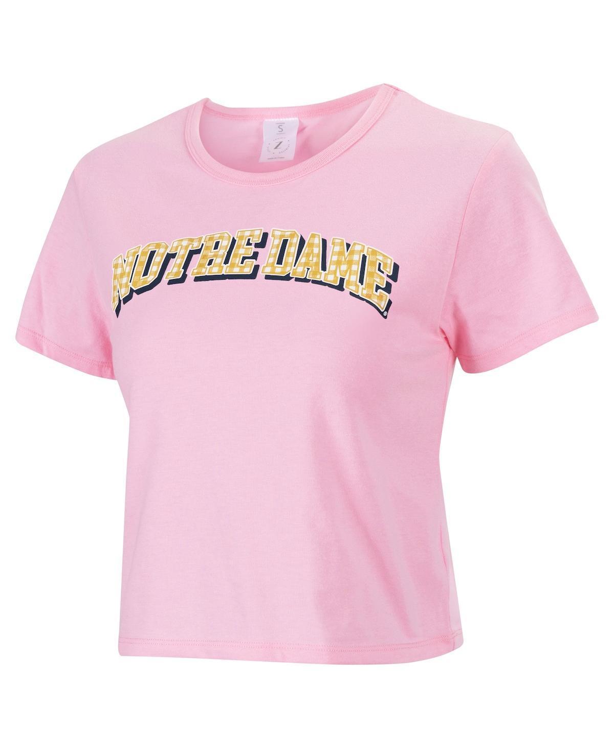 Women's ZooZatz Pink Notre Dame Fighting Irish Gingham Logo Cropped T-Shirt, Size: Medium Product Image