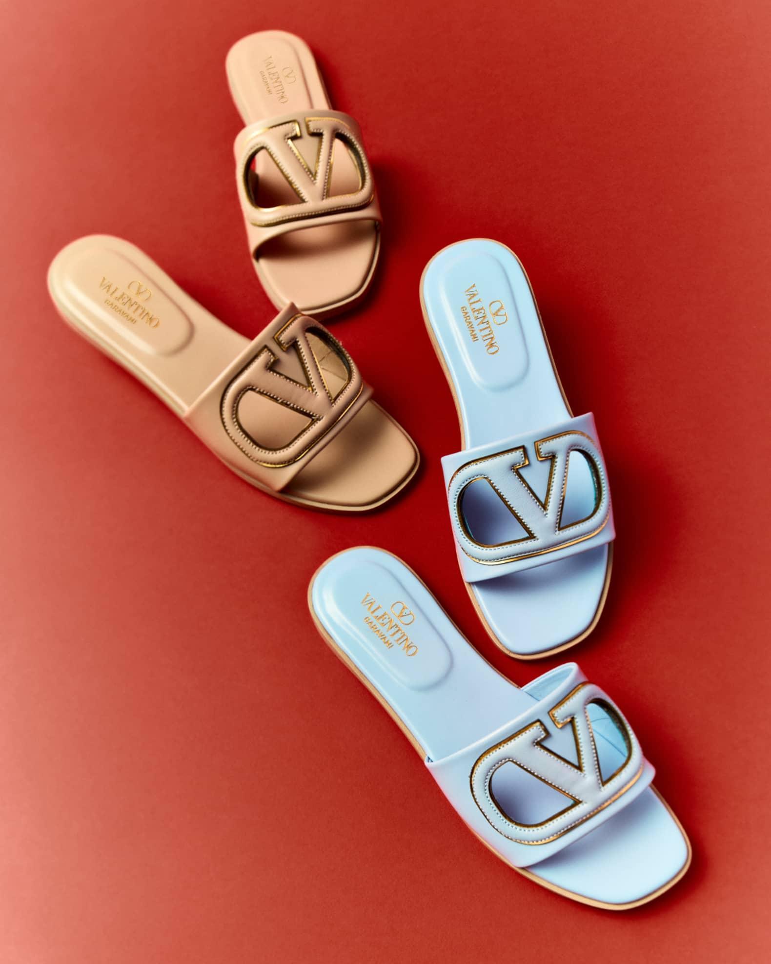 VLogo Leather Cutout Flat Slide Sandals Product Image