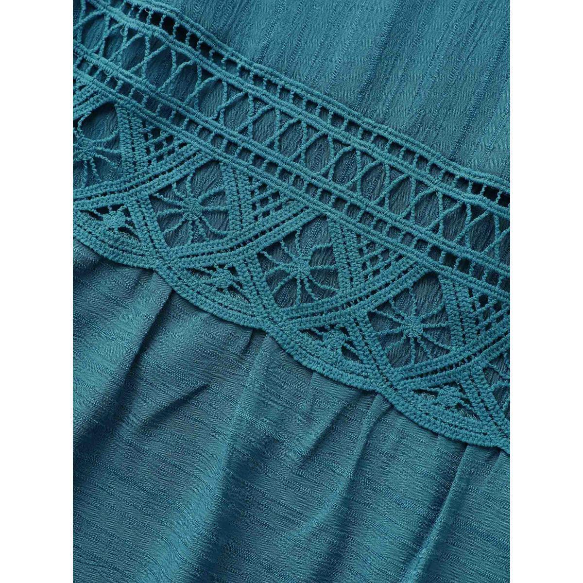Plus Size Solid Crochet Lace Petal Sleeve Dress Aegean Women Elegant Woven ribbon&lace trim V-neck Short sleeve Curvy BloomChic 22-24/3X Product Image