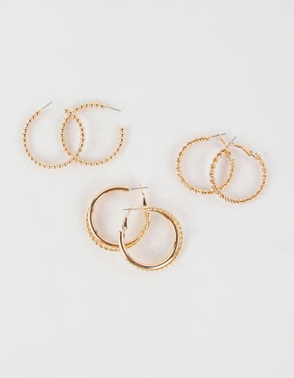 FULL TILT 3 Pack Ball Chain Hoop Earring Set - GOLD Product Image