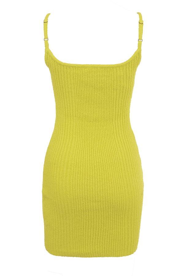 Neri Acid Lime Textured Cotton Knit Mini Dress Product Image