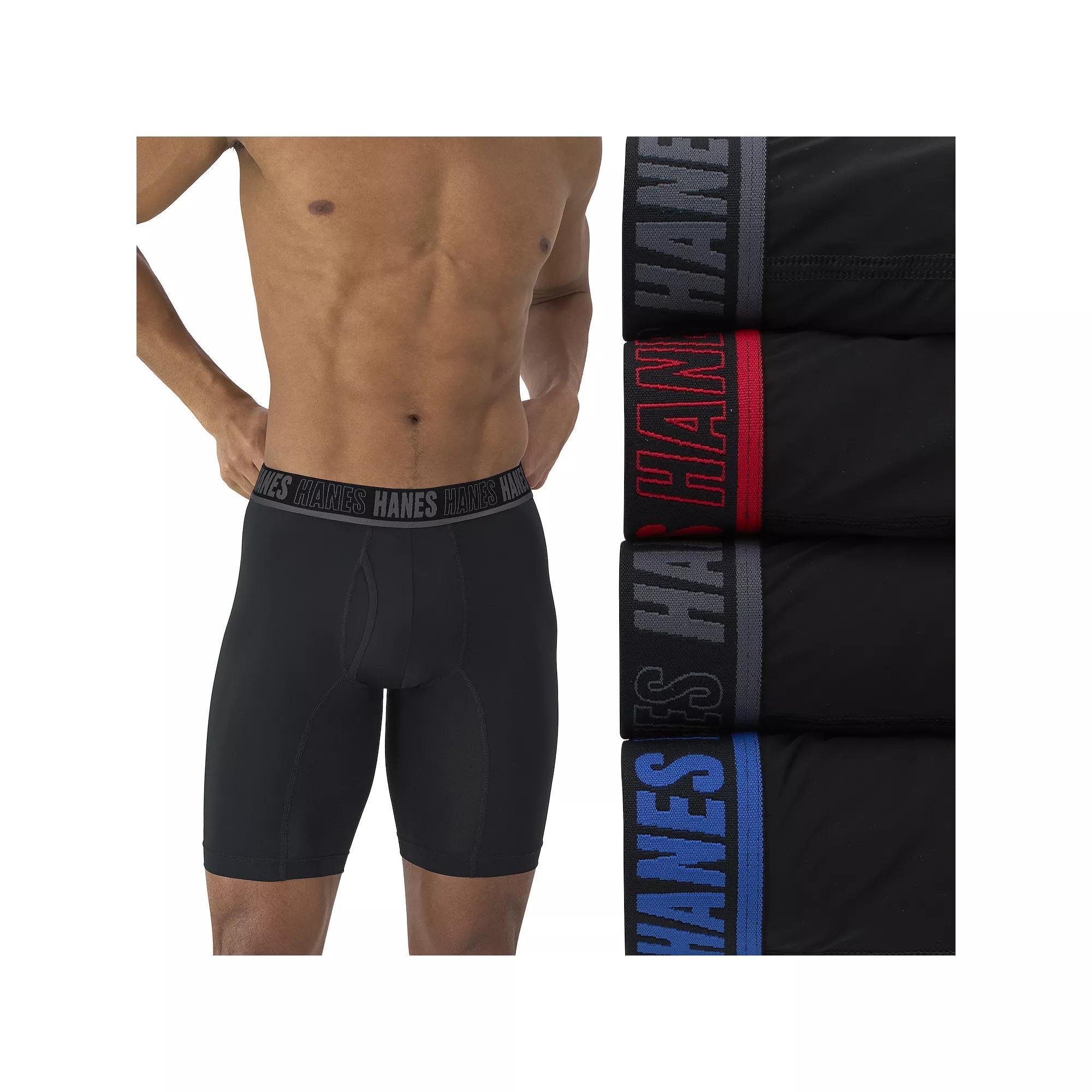 Men's Hanes 4-Pack Ultimate Anti-Chafe Long Leg Boxer Brief Underwear, Size: XL, Black Product Image