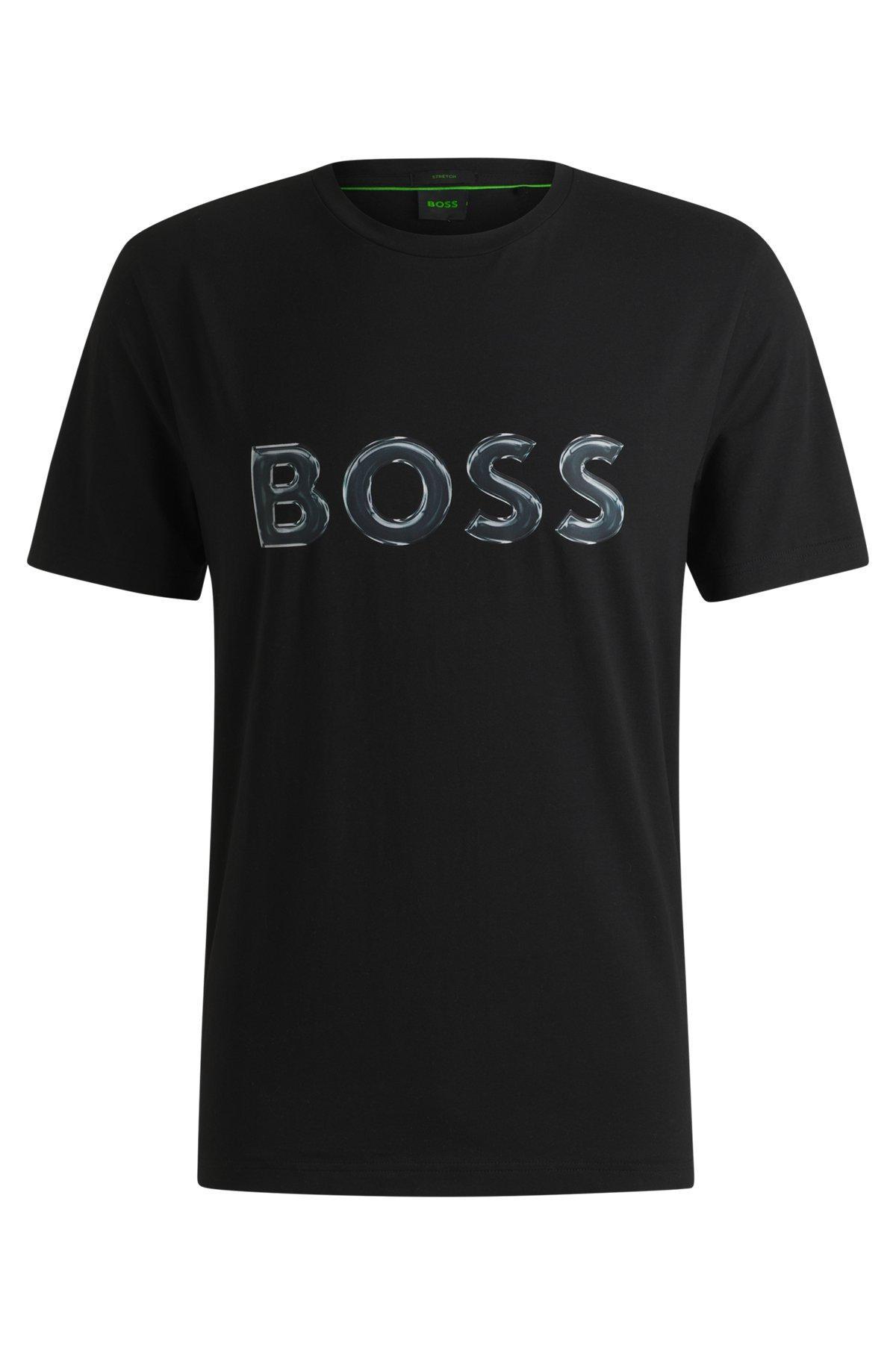 Stretch-cotton T-shirt with photo-print logo Product Image