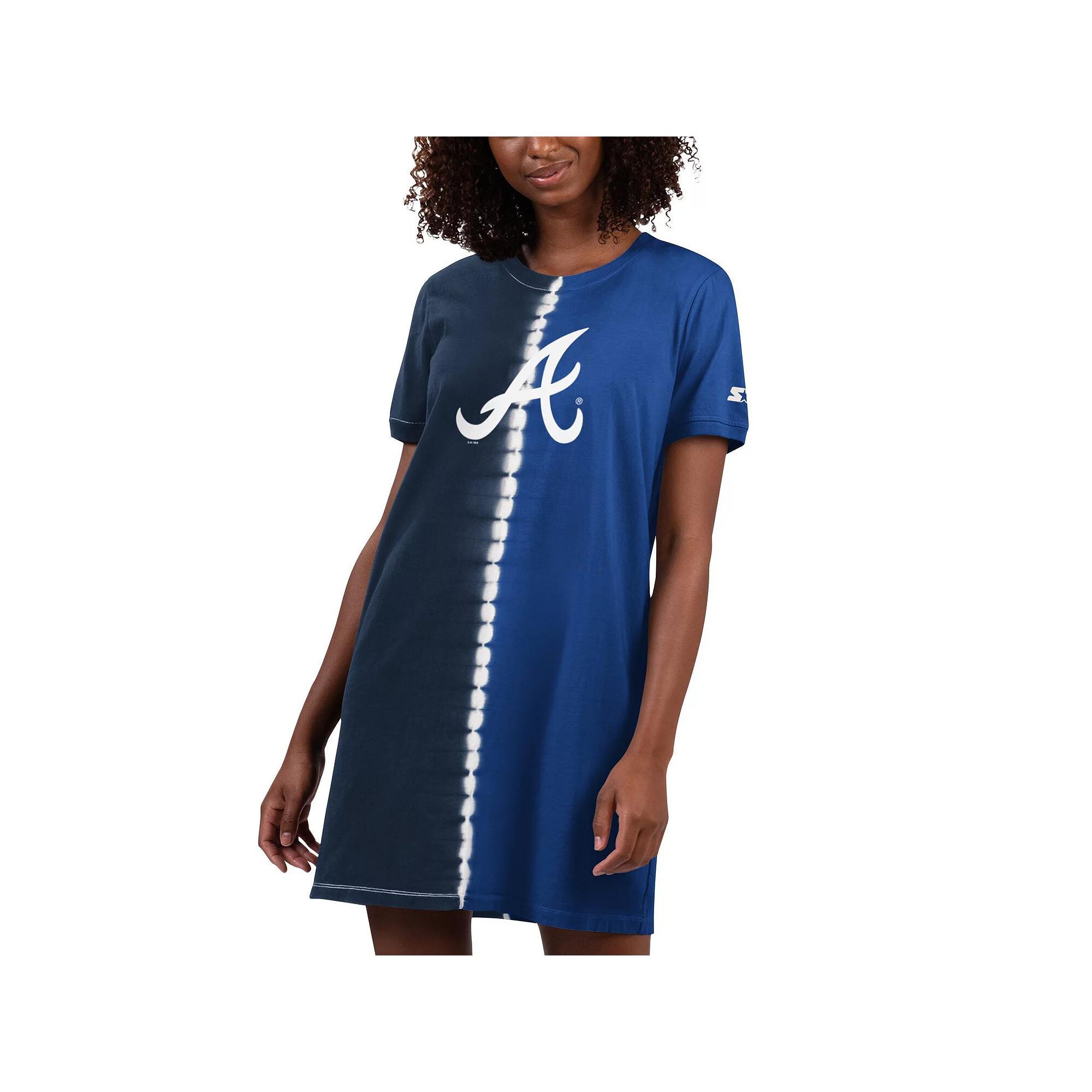 Women's Starter Navy/Royal Atlanta Braves Ace Tie-Dye Sneaker Dress, Size: Large, Blue Product Image