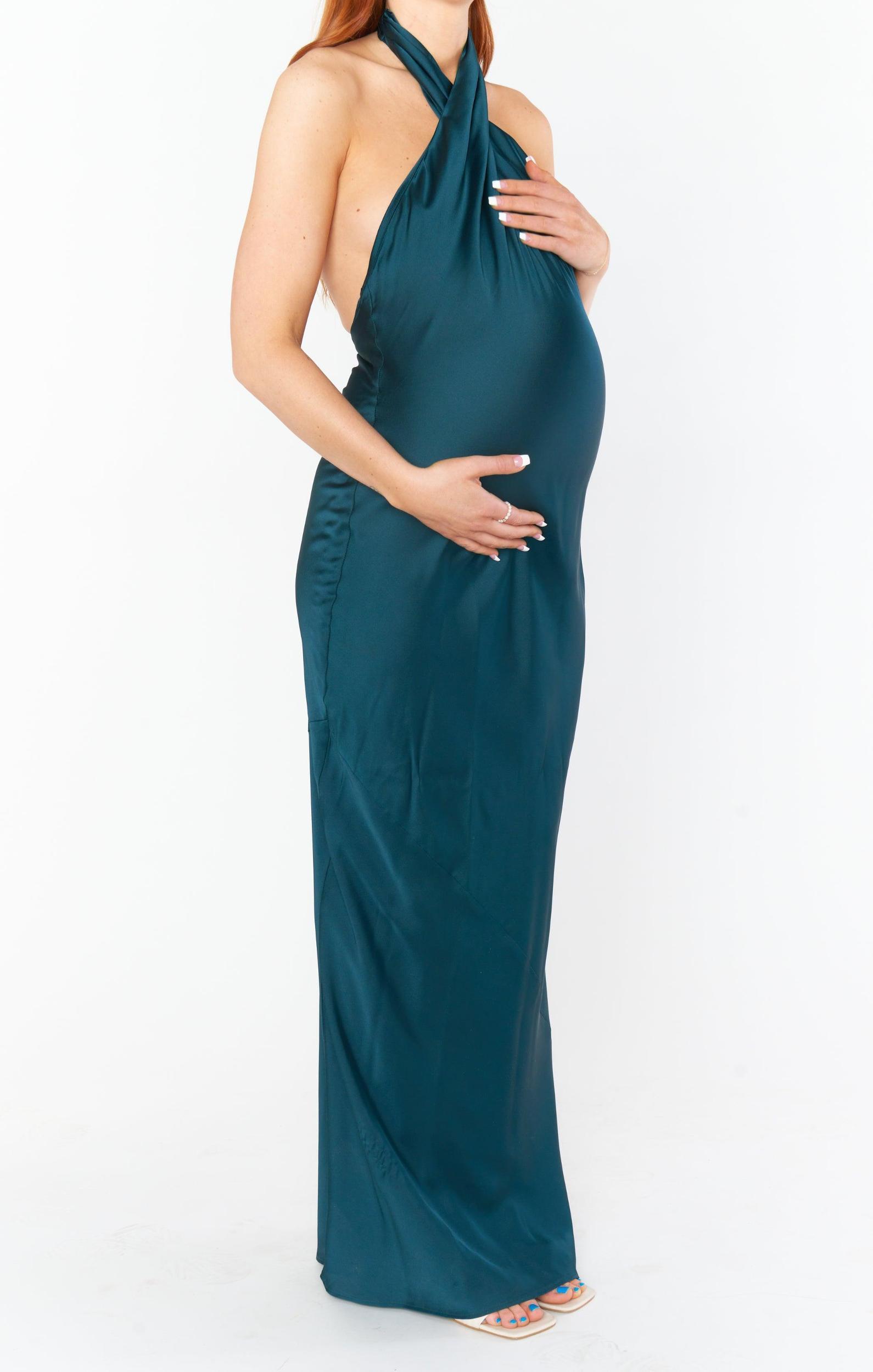 Jasmine Halter Maxi Dress ~ Deep Emerald Luxe Satin Product Image